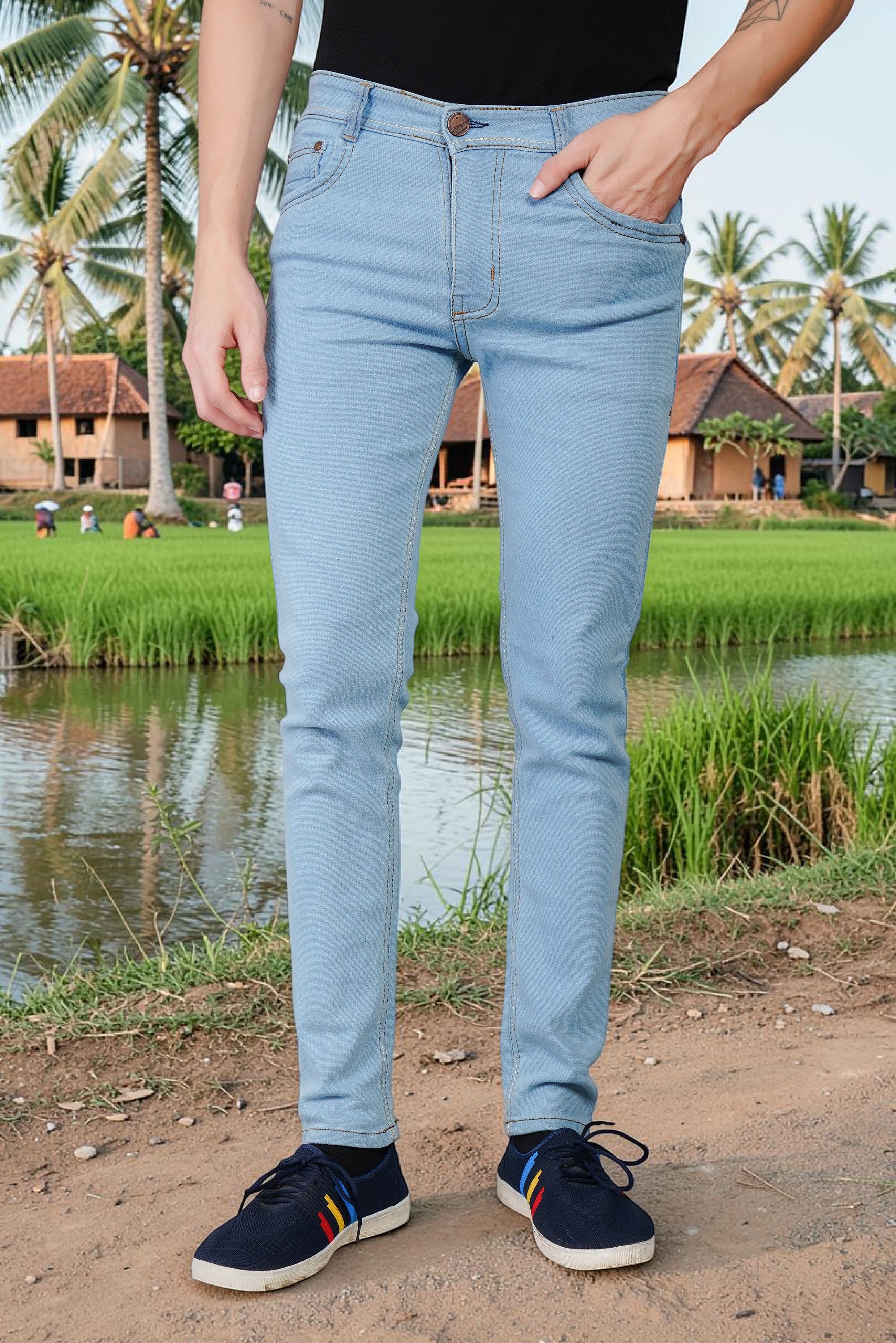 lzard Men Slim Mid Rise Light Blue Jeans-picture-5
