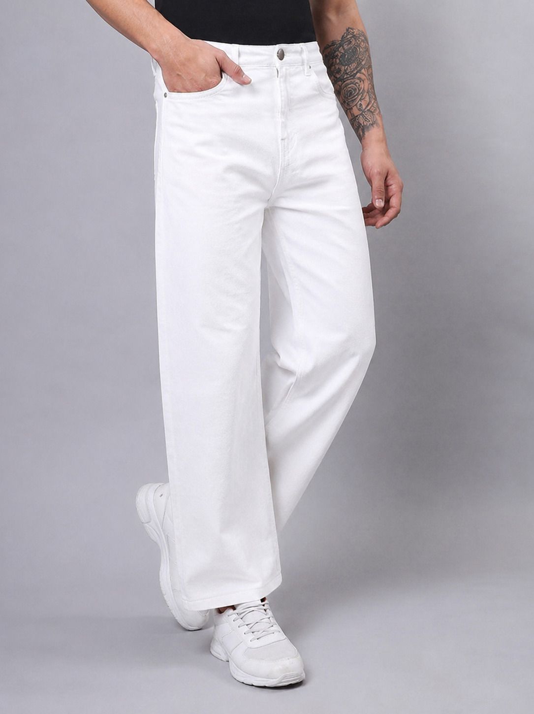denim life Men Loose Fit Mid Rise White Jeans-picture-6