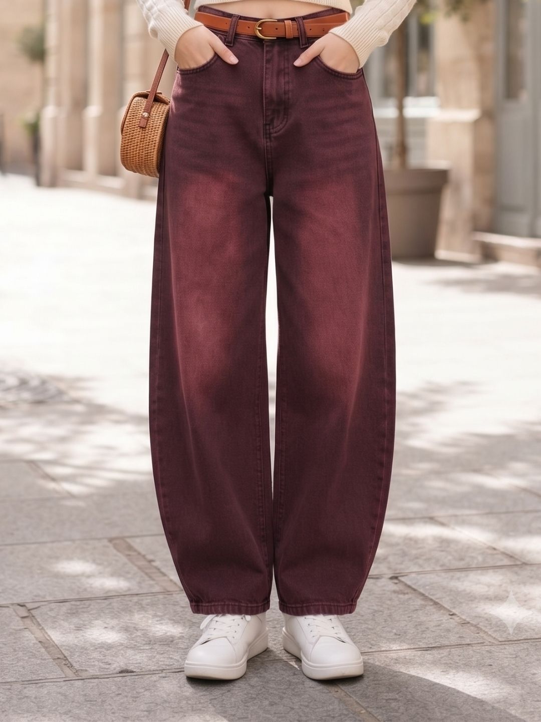 puella Women Loose Fit High Rise Maroon Jeans-picture-1
