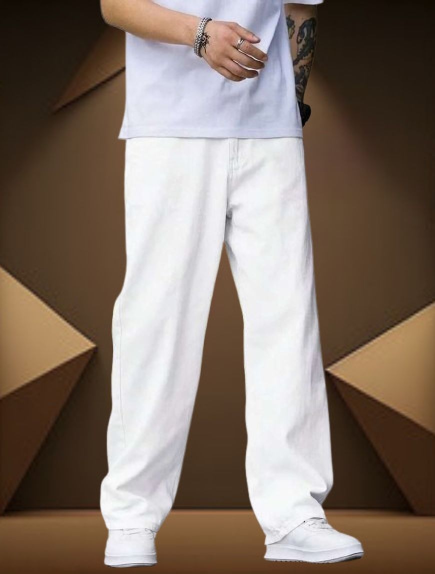 denim rush Men Loose Fit Mid Rise White Jeans-picture-14
