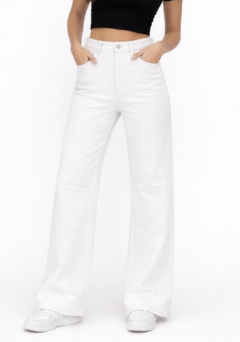 Women Wide Leg High Rise White Jeans-image-20