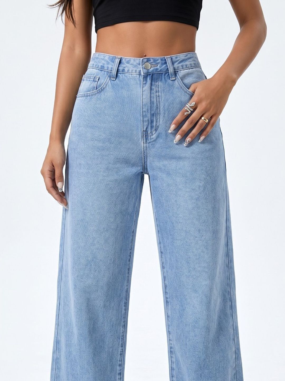 aav2 Women Wide Leg High Rise Light Blue Jeans-picture-3