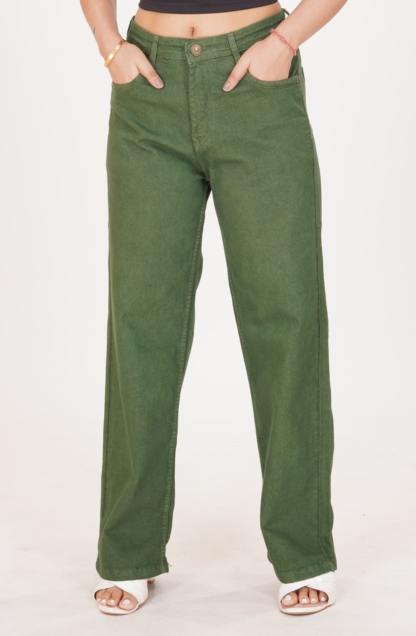 lapis lady Women Flared Mid Rise Green Jeans-picture-16