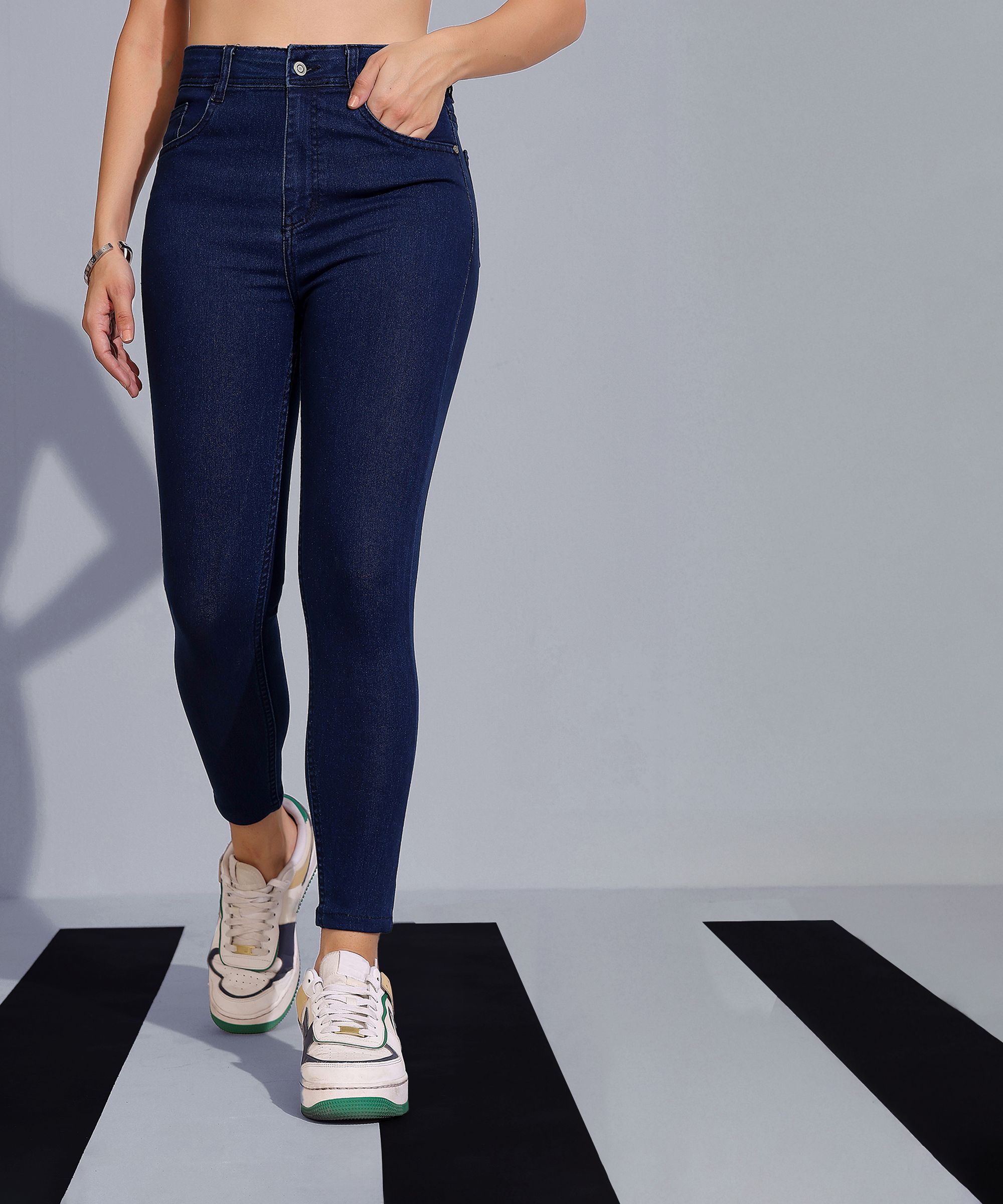 dolce crudo Women Skinny High Rise Dark Blue Jeans-picture-12