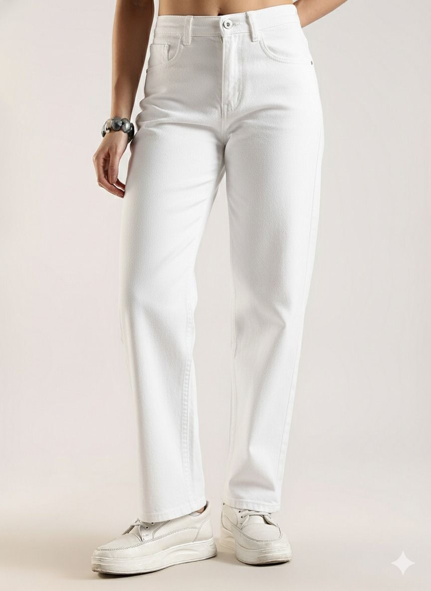 zayla Women Relaxed Fit Mid Rise White Jeans-picture-30