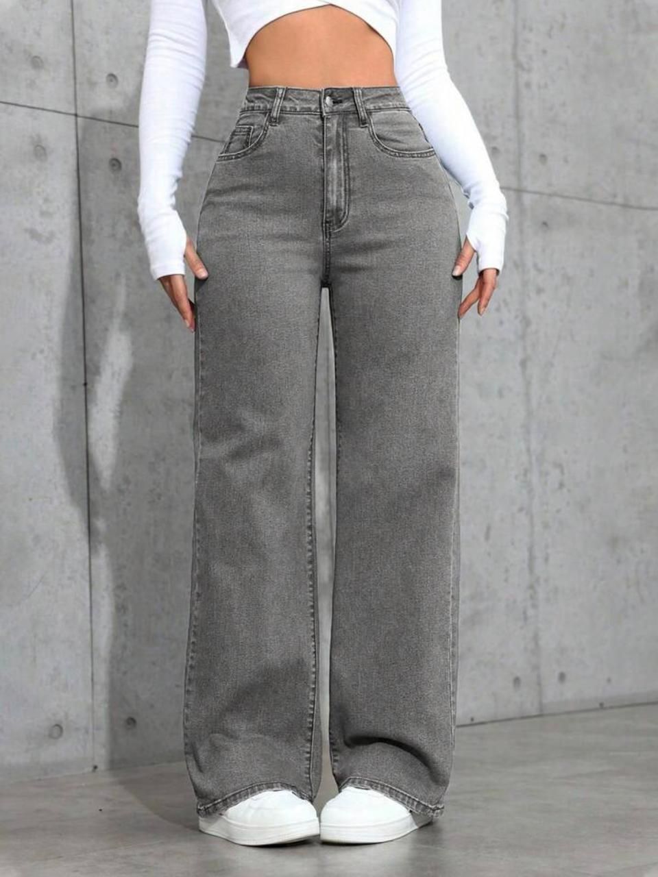 zayla Women Wide Leg High Rise Grey Jeans-picture-13