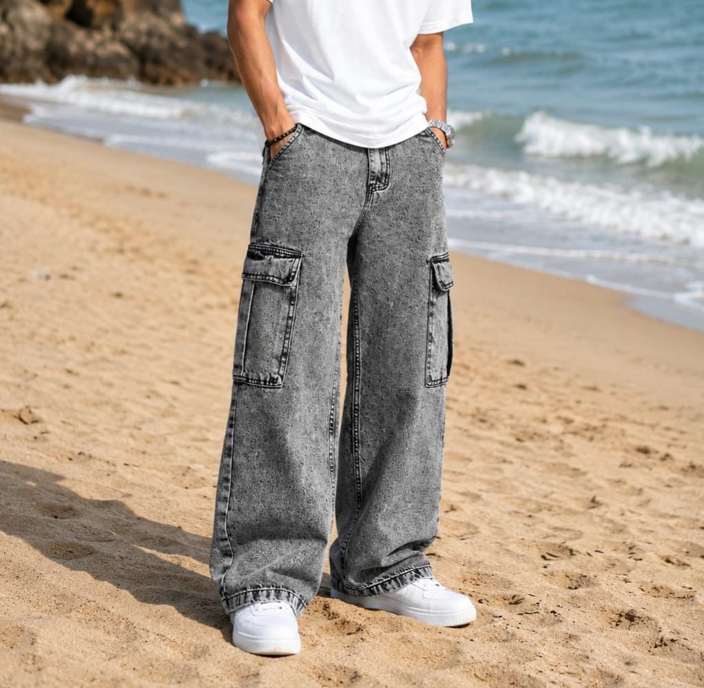 maprahi1 Men Wide Leg Mid Rise Grey Jeans-picture-1