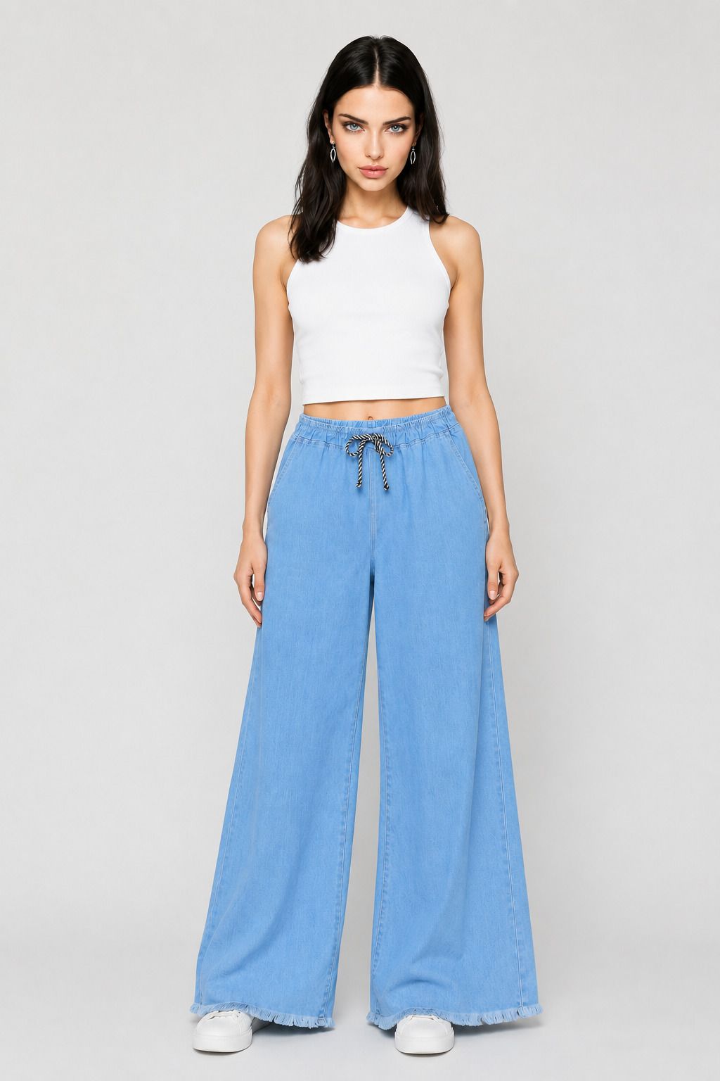 outfittime Women Wide Leg Mid Rise Light Blue Jeans-picture-12