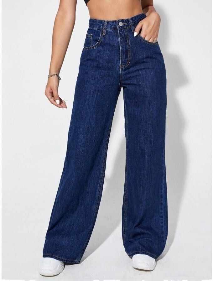 silver threads Women Boyfriend High Rise Dark Blue Jeans-picture-19