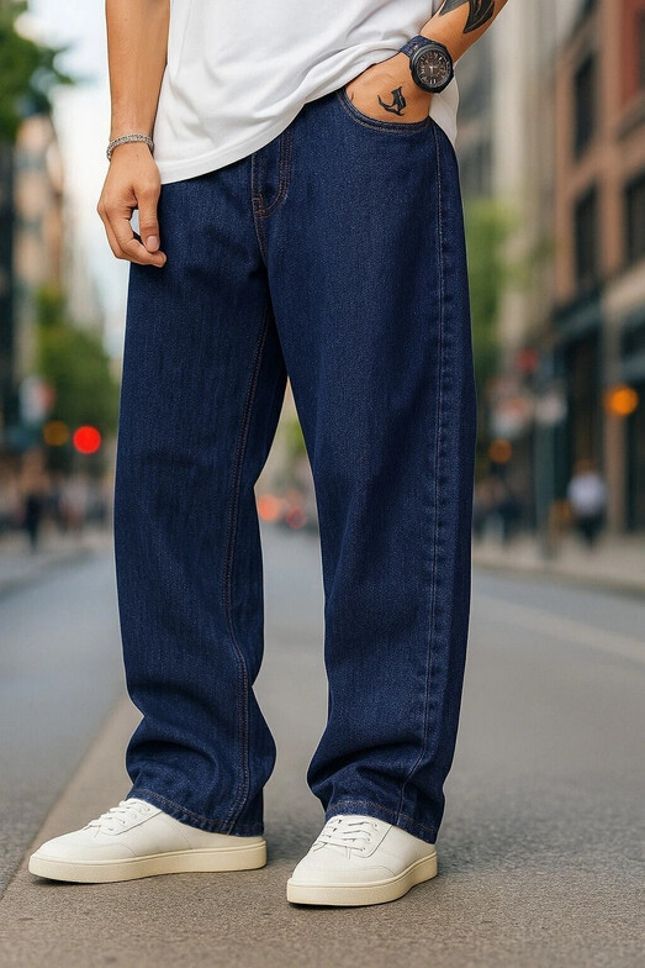 lookonce Men Straight Fit Mid Rise Dark Blue Jeans-picture-28