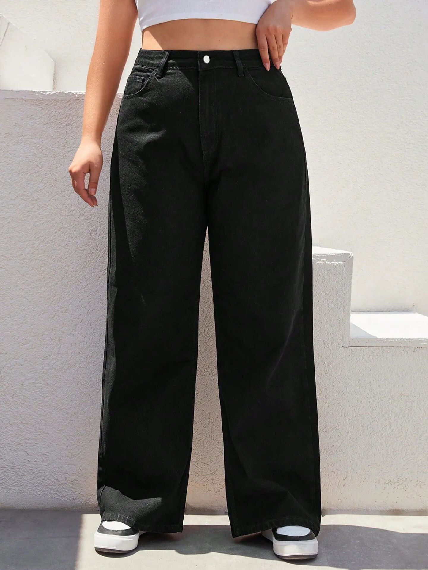 Women Straight Fit Mid Rise Black Jeans-image-29