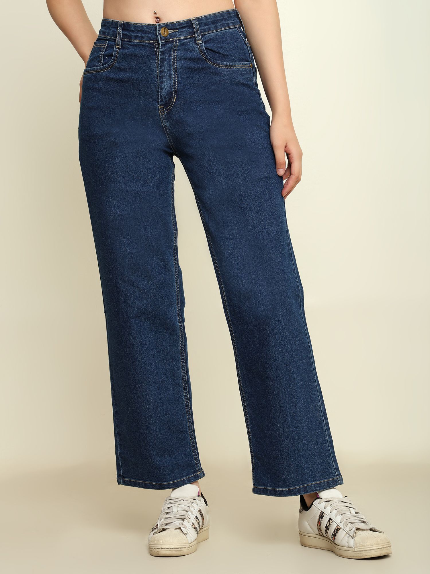 zayla Women Flared High Rise Dark Blue Jeans-picture-23