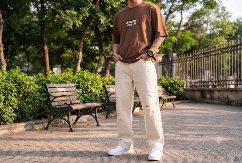 eemway Men Loose Fit Mid Rise Brown Jeans-picture-9