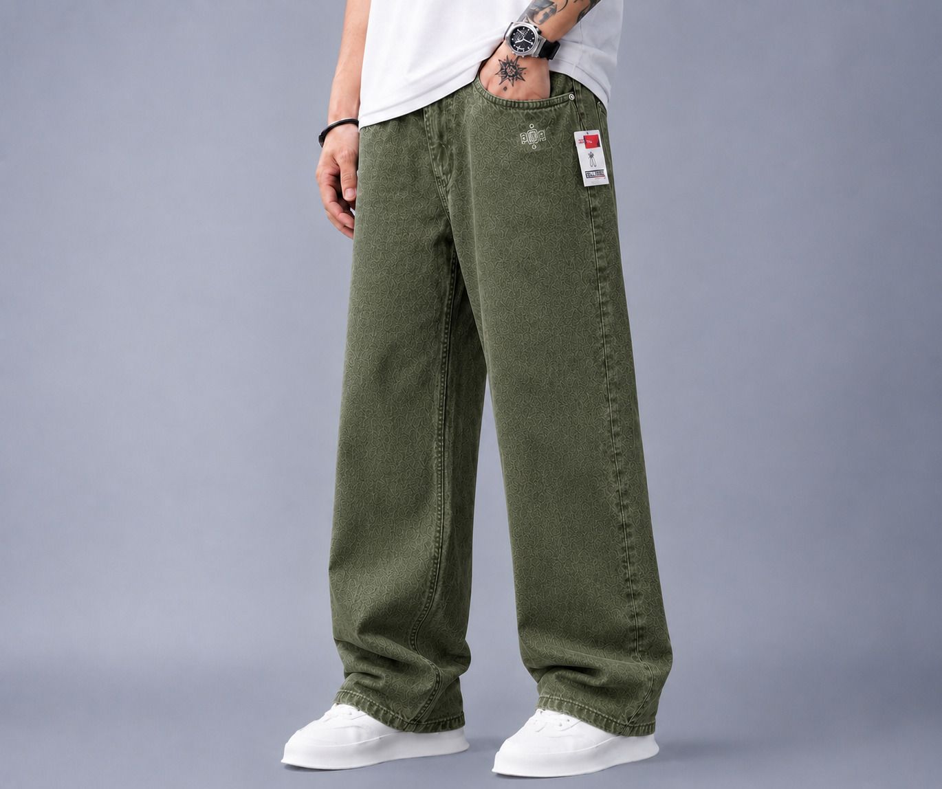 reloadlegwear Men Wide Leg Low Rise Green Jeans-picture-47