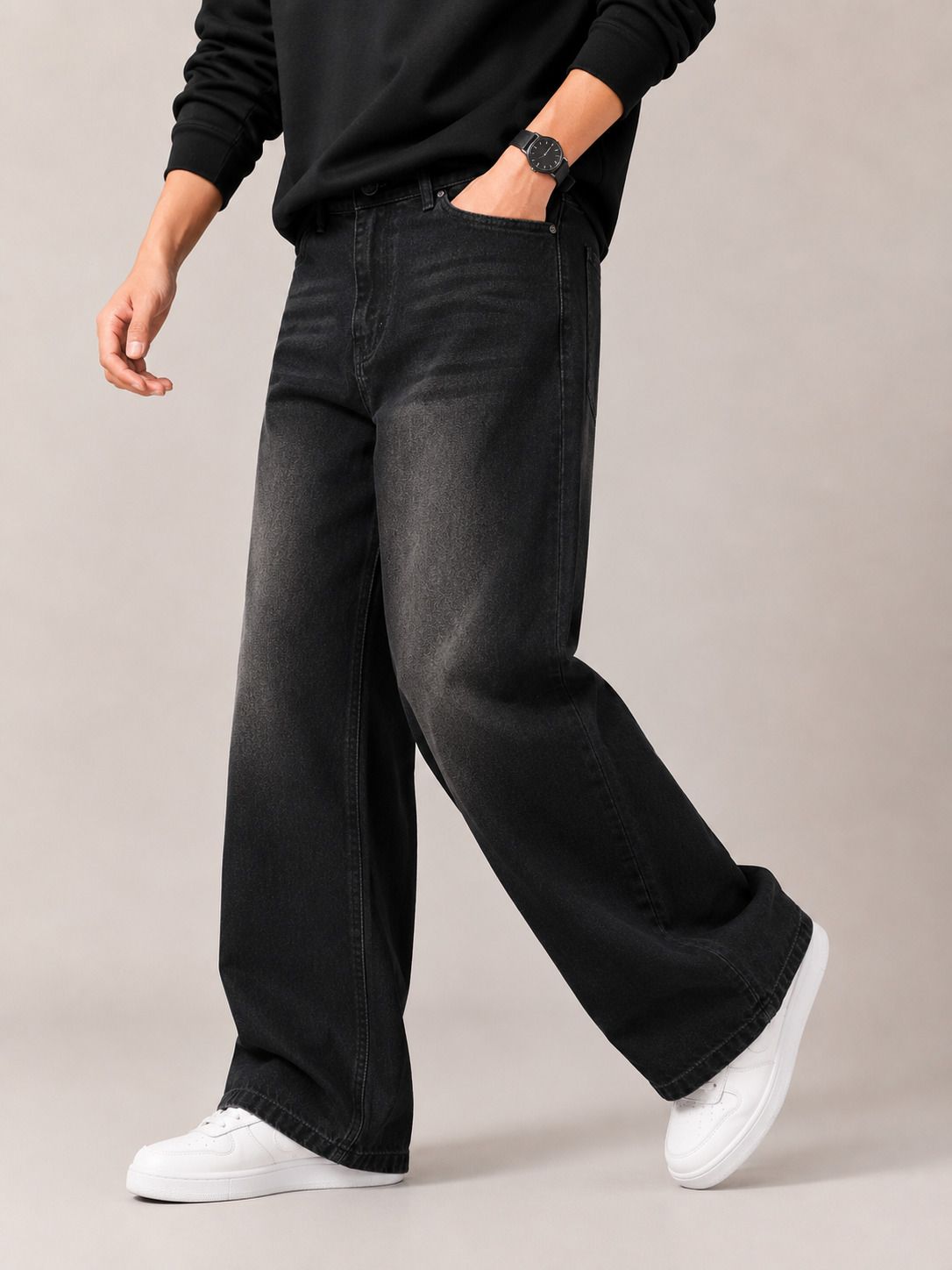 z&g trends Men Wide Leg High Rise Black Jeans-picture-13