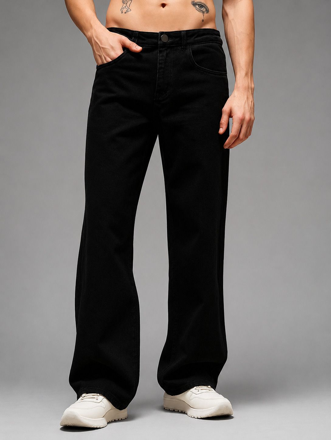 levorce Men Loose Fit Mid Rise Black Jeans-picture-23