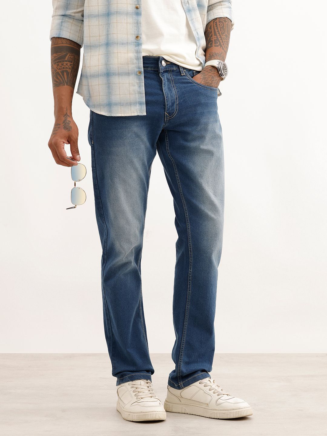wrogn Men Slim Mid Rise Blue Jeans-picture-20