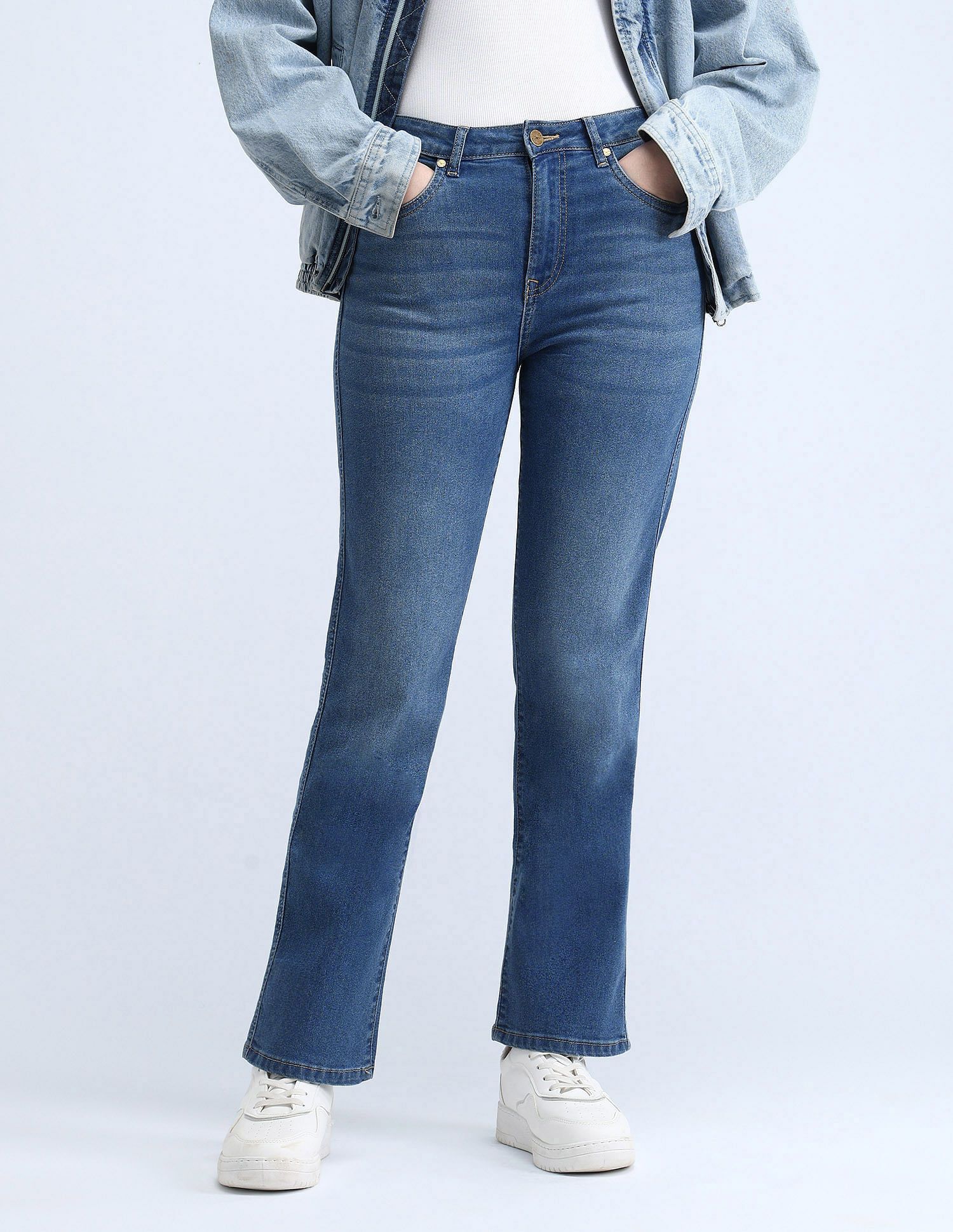 flying machine Women Straight Fit High Rise Blue Jeans-picture-27