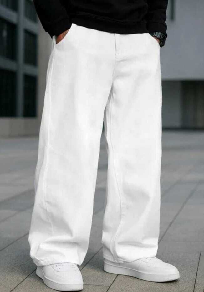 nazda Men Wide Leg Mid Rise White Jeans-picture-45