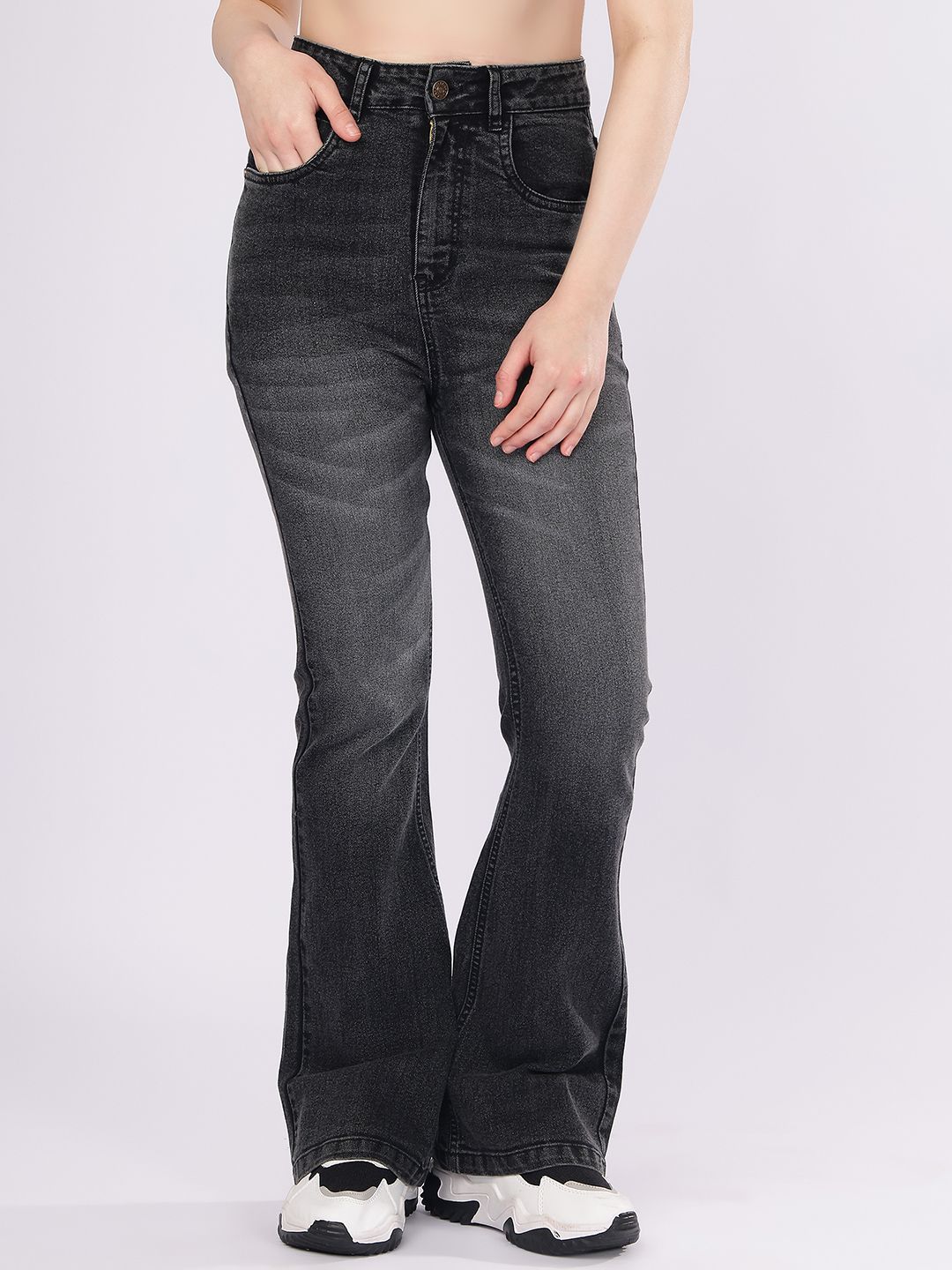 puella Women Flared High Rise Grey Jeans-picture-23