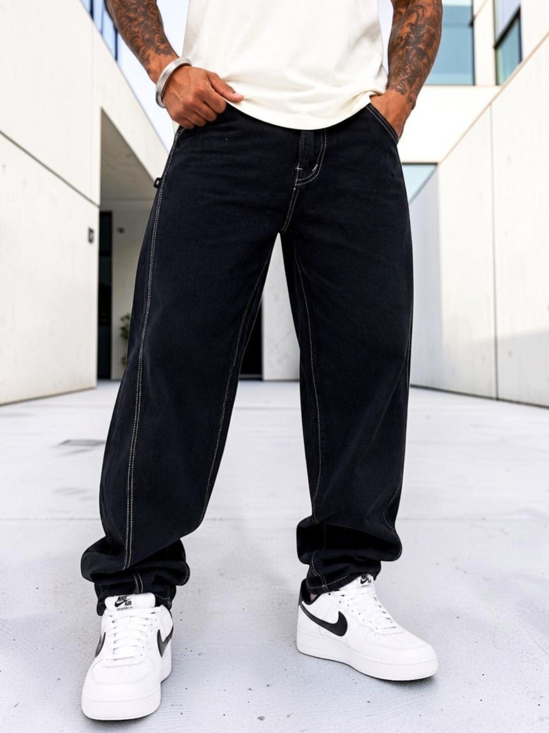 rolph Men Loose Fit Mid Rise Black Jeans-picture-12
