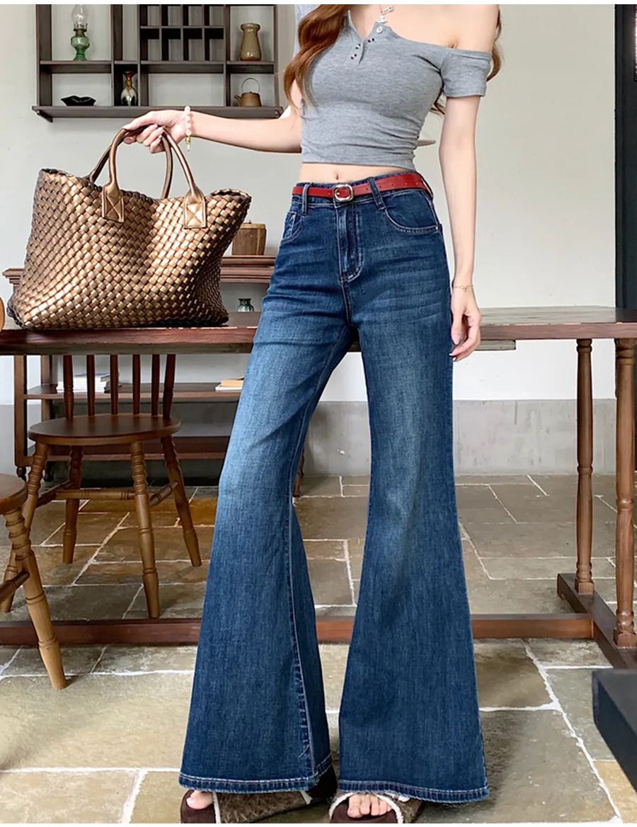 Women Flared High Rise Blue Jeans-image-22