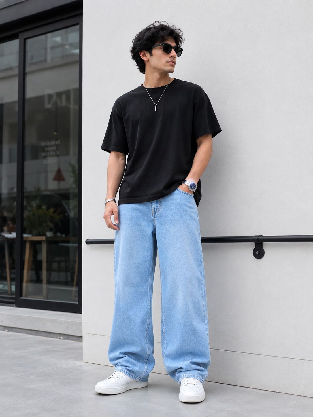 pahiraav Men Wide Leg Mid Rise Light Blue Jeans-picture-26