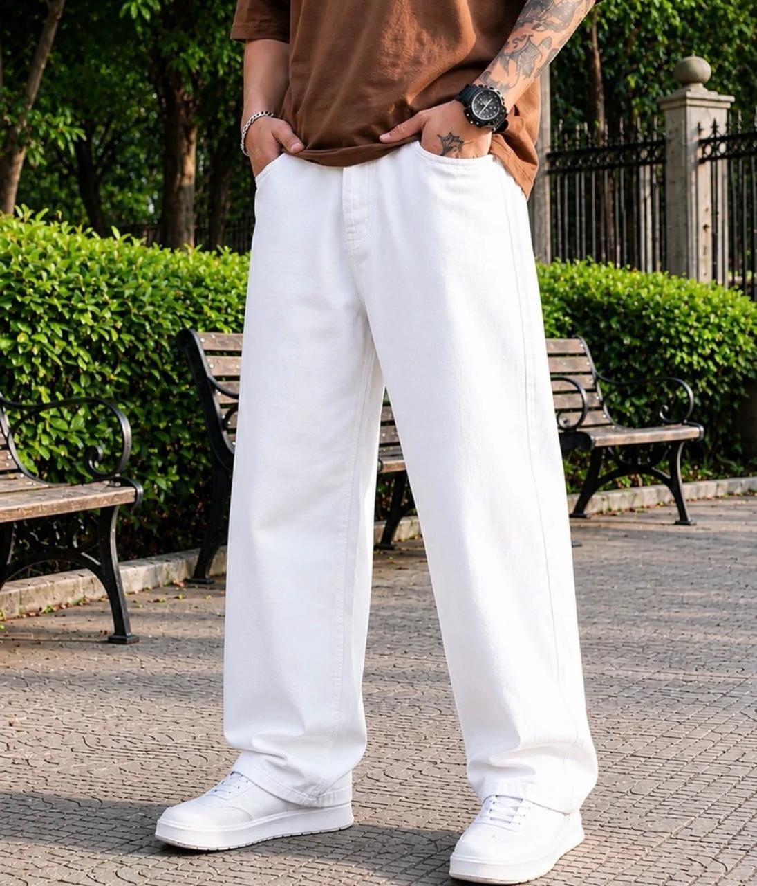 dashing fit Men Loose Fit Mid Rise White Jeans-picture-17