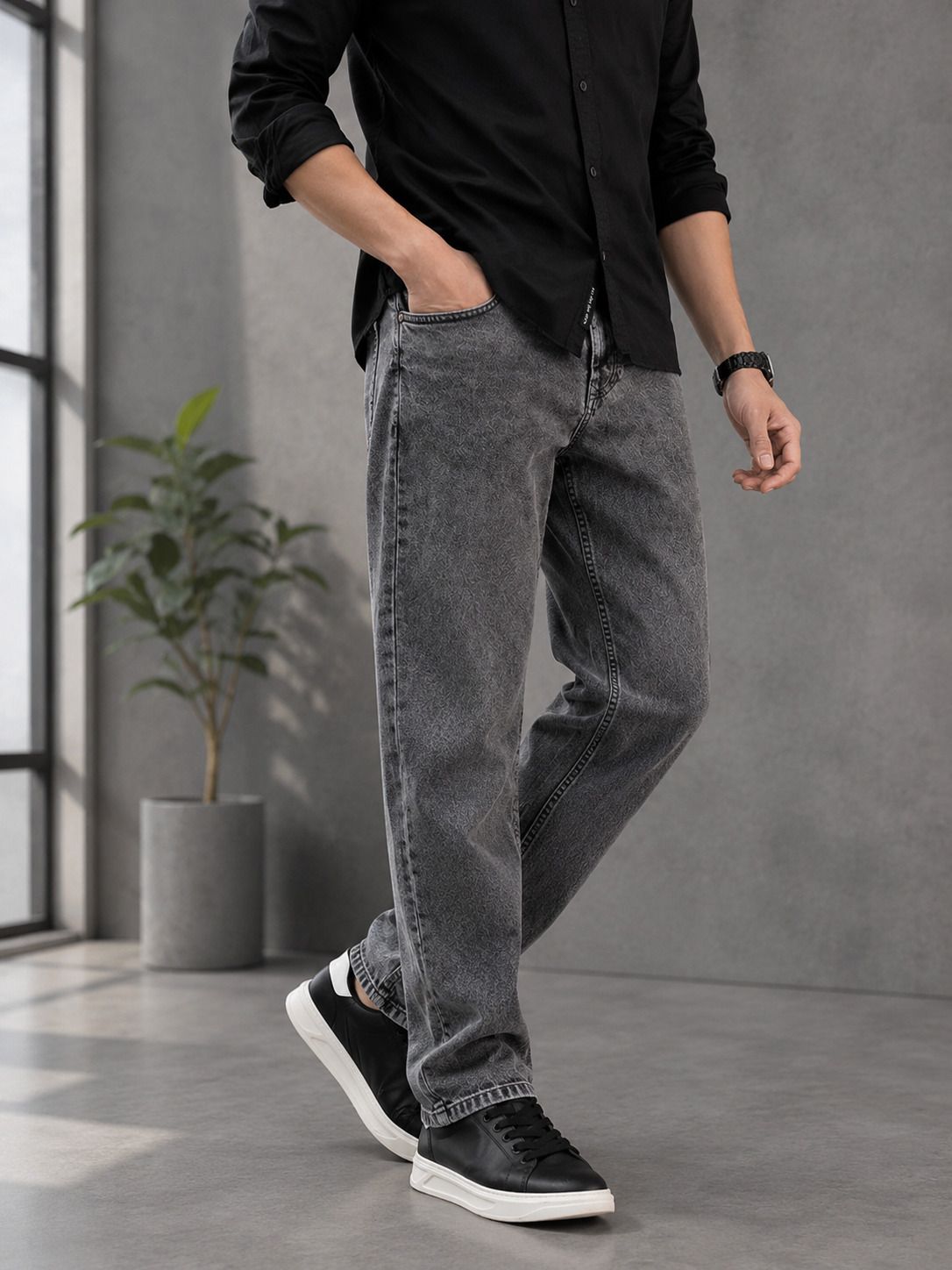 denimjeans77 Men Straight Fit Mid Rise Grey Jeans-picture-26