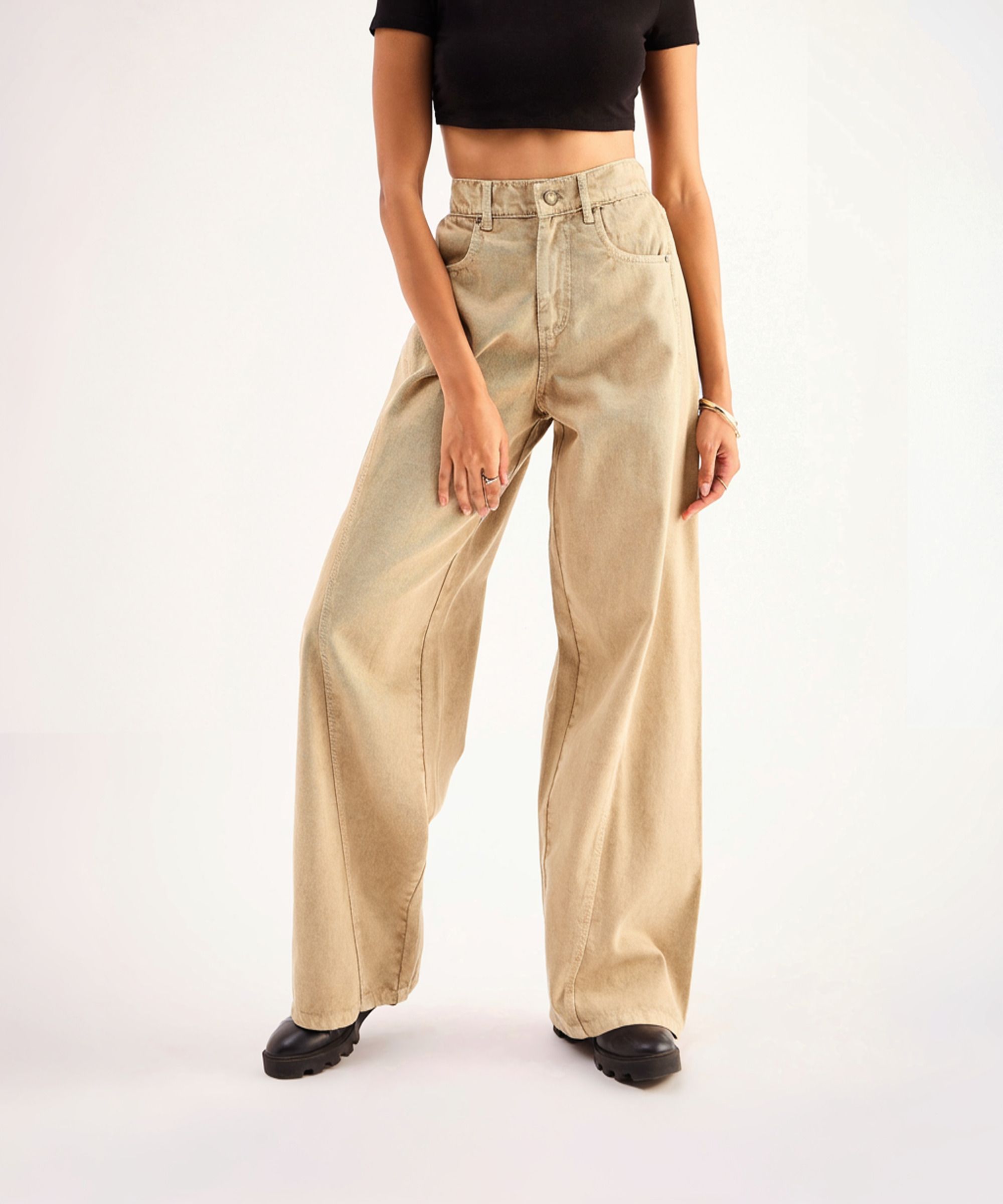 Women Straight Fit Mid Rise Beige Jeans-image-18