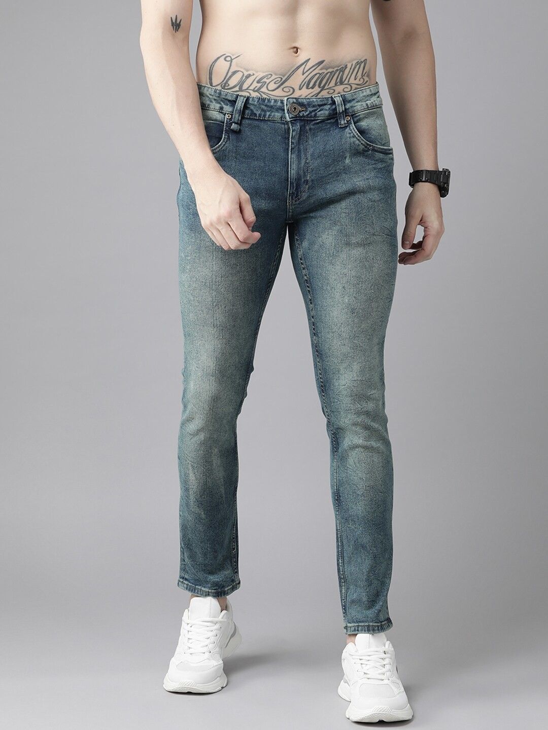 Men Skinny Low Rise Blue Jeans-image-36
