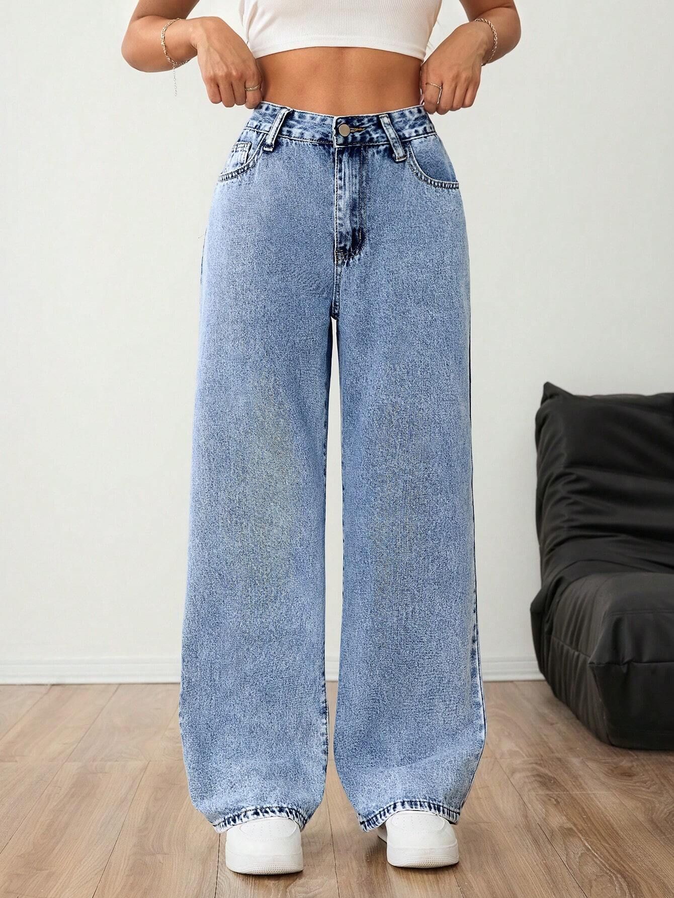 denim look Women Flared High Rise Light Blue Jeans-picture-12