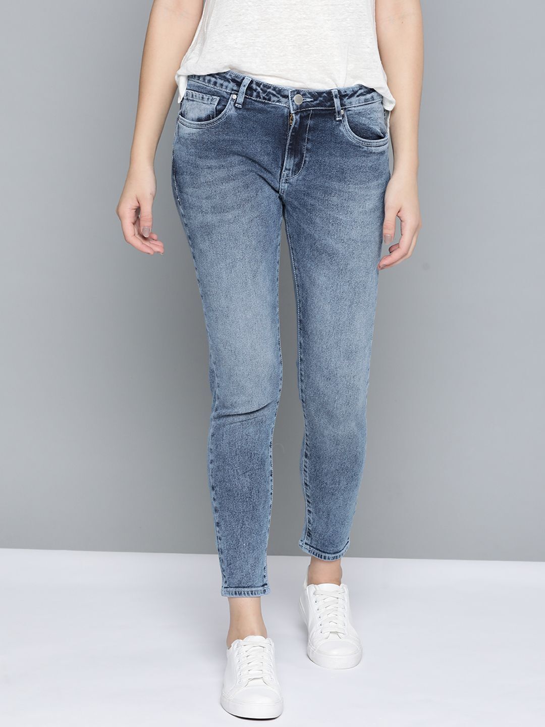 mast & harbour Women Skinny Mid Rise Blue Jeans-picture-15