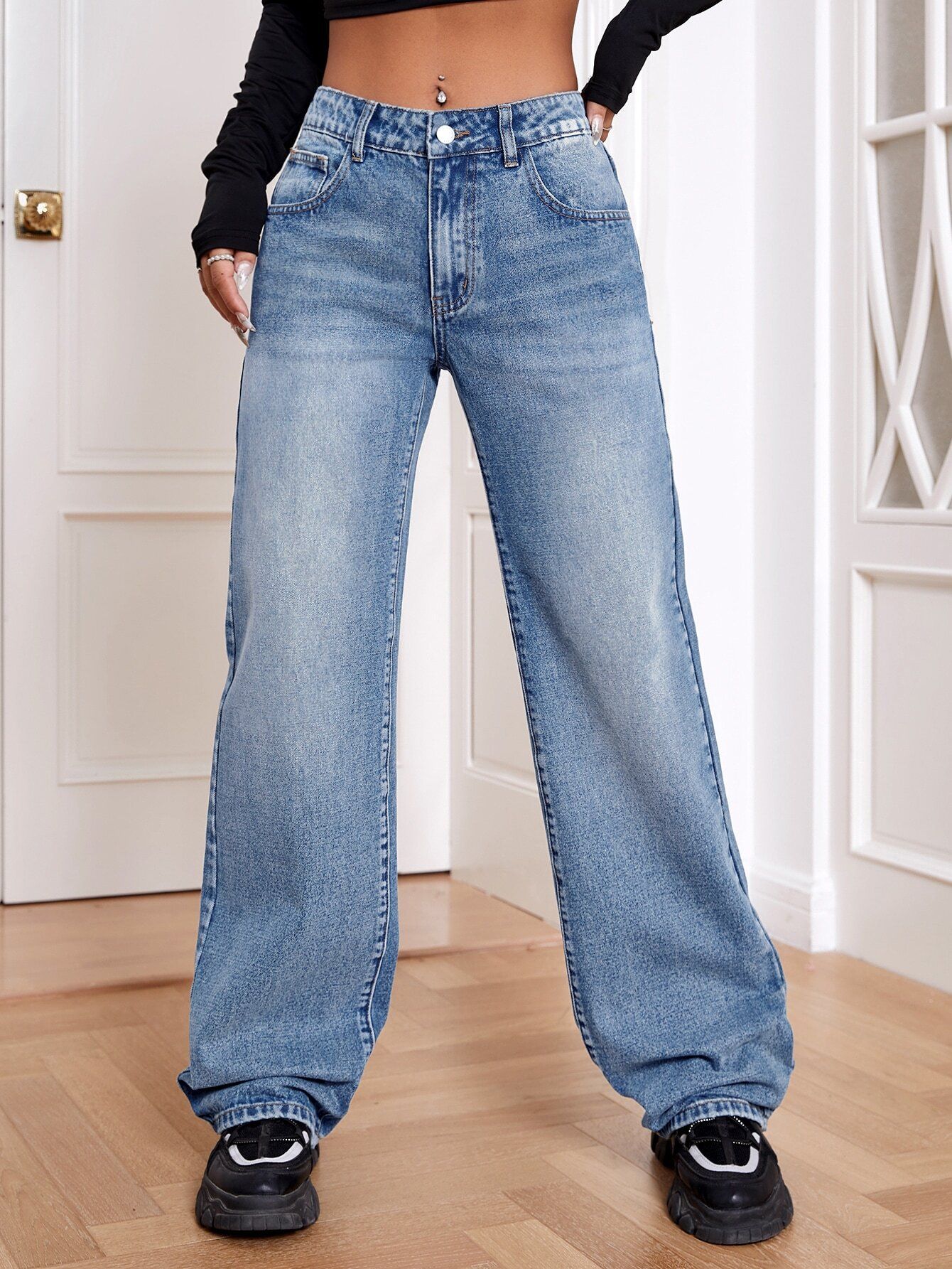 glossia Women Straight Fit High Rise Blue Jeans-picture-23