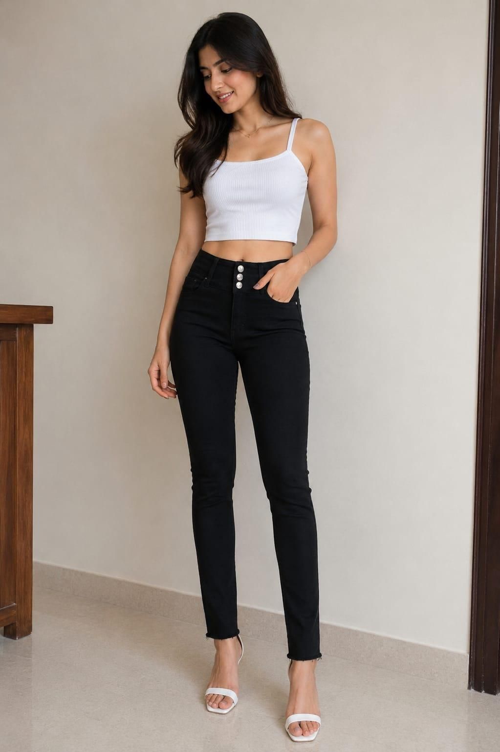 Women Skinny High Rise Black Jeans-image-17