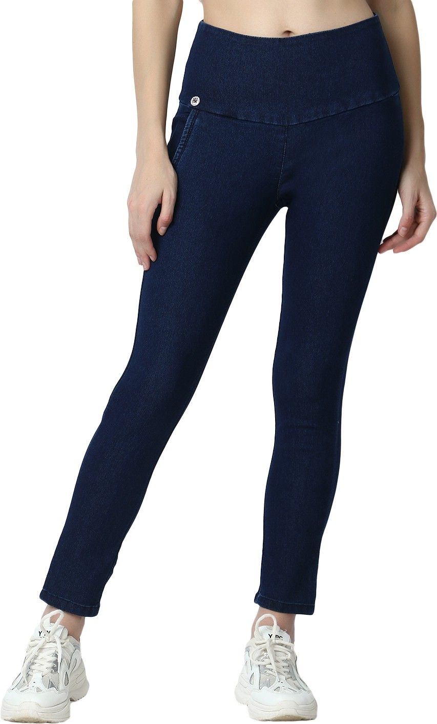 Women Skinny High Rise Dark Blue Jeans-image-3