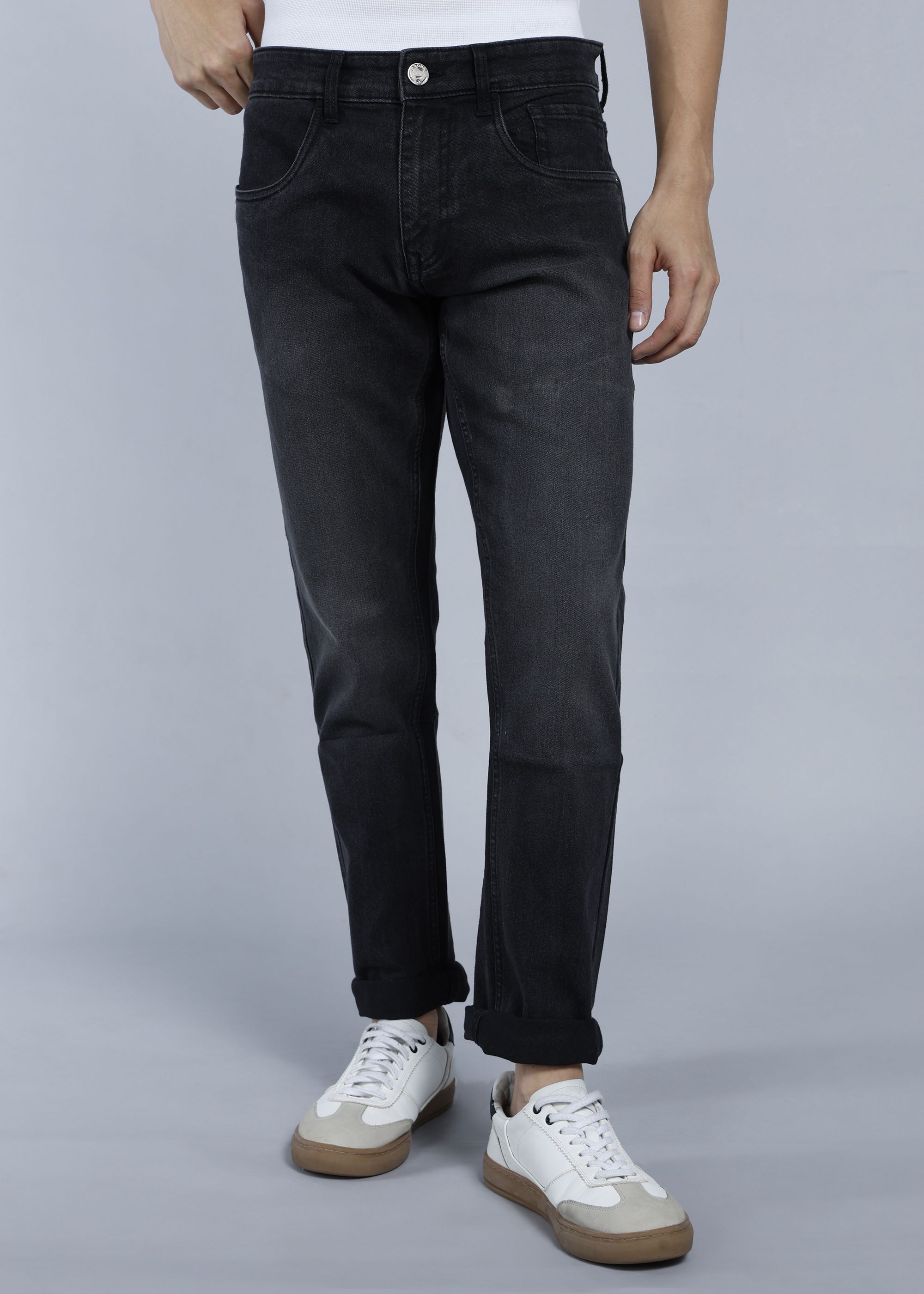 wrogn Men Slim Mid Rise Dark Grey Jeans-picture-12