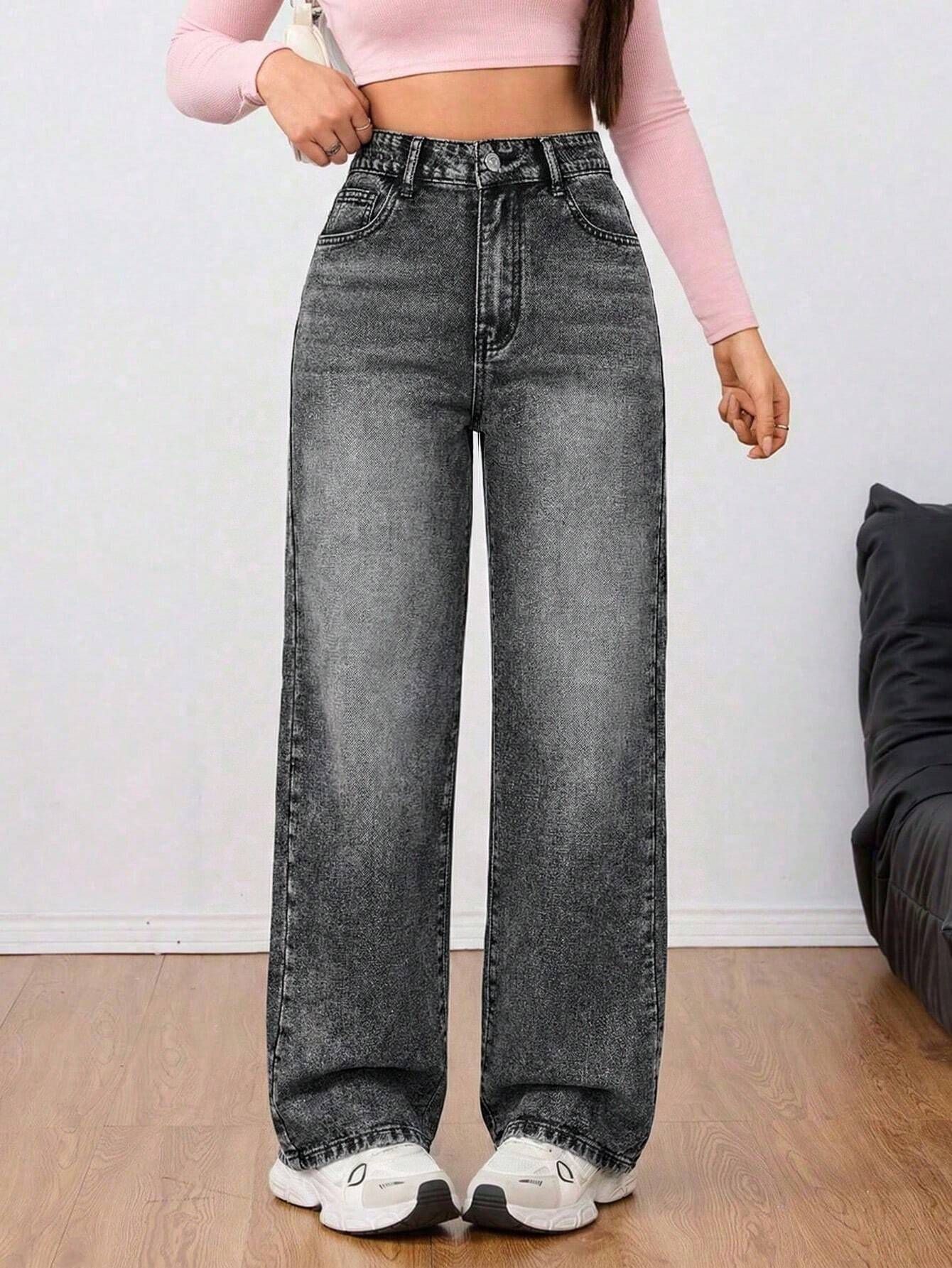 glossia Women Straight Fit High Rise Grey Jeans-picture-33