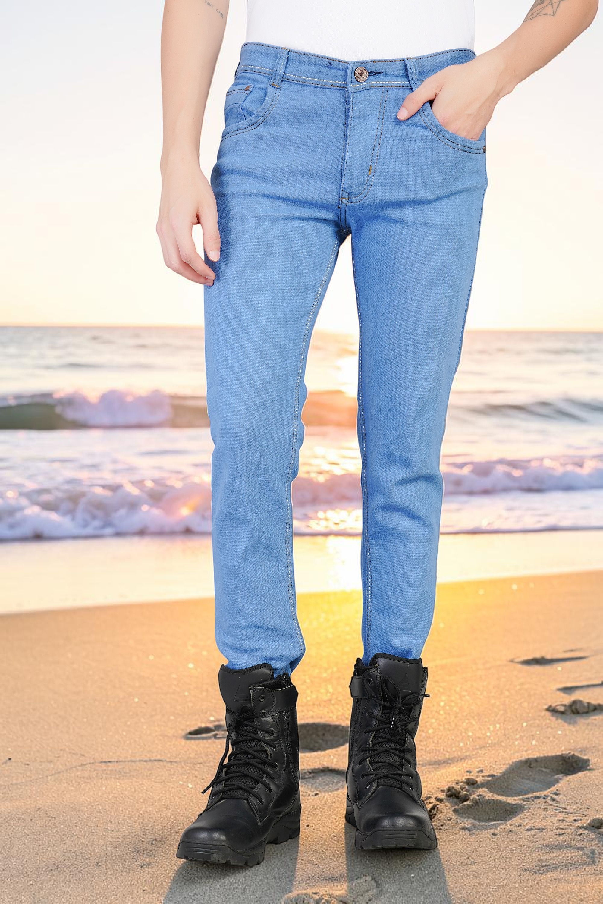lzard Men Slim Mid Rise Light Blue Jeans-picture-4