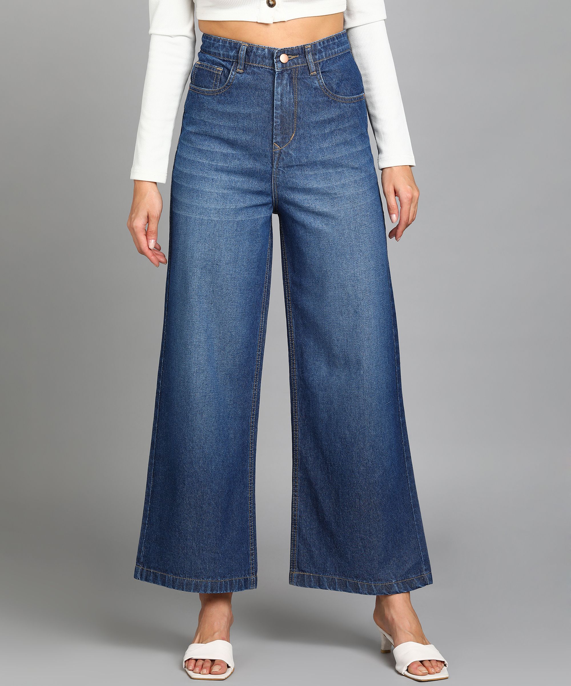 urbano fashion Women Flared Mid Rise Blue Jeans-picture-23