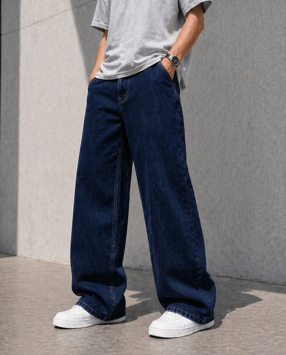 yungistan Men Baggy Fit Mid Rise Dark Blue Jeans-picture-10