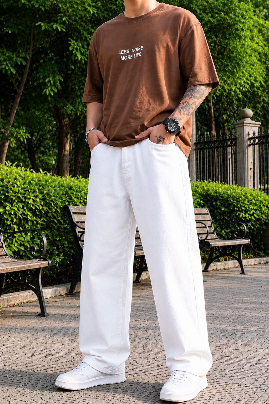 Men Straight Fit Mid Rise White Jeans-image-22