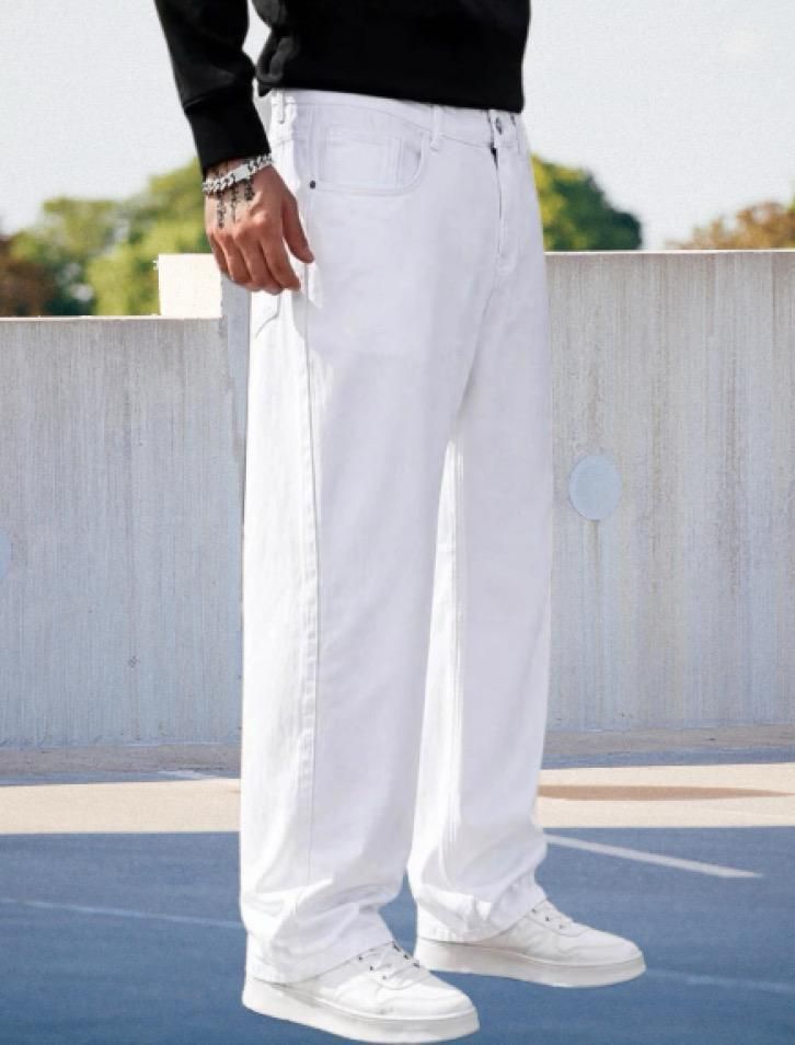 Men Loose Fit Mid Rise White Jeans-image-40