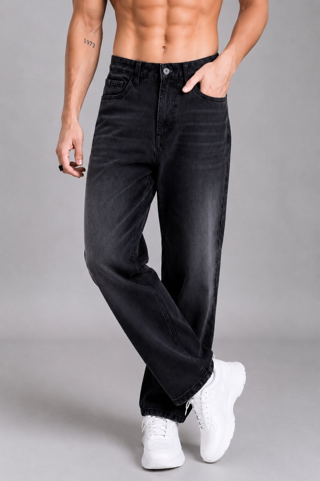 denshah Men Straight Fit Mid Rise Black Jeans-picture-16