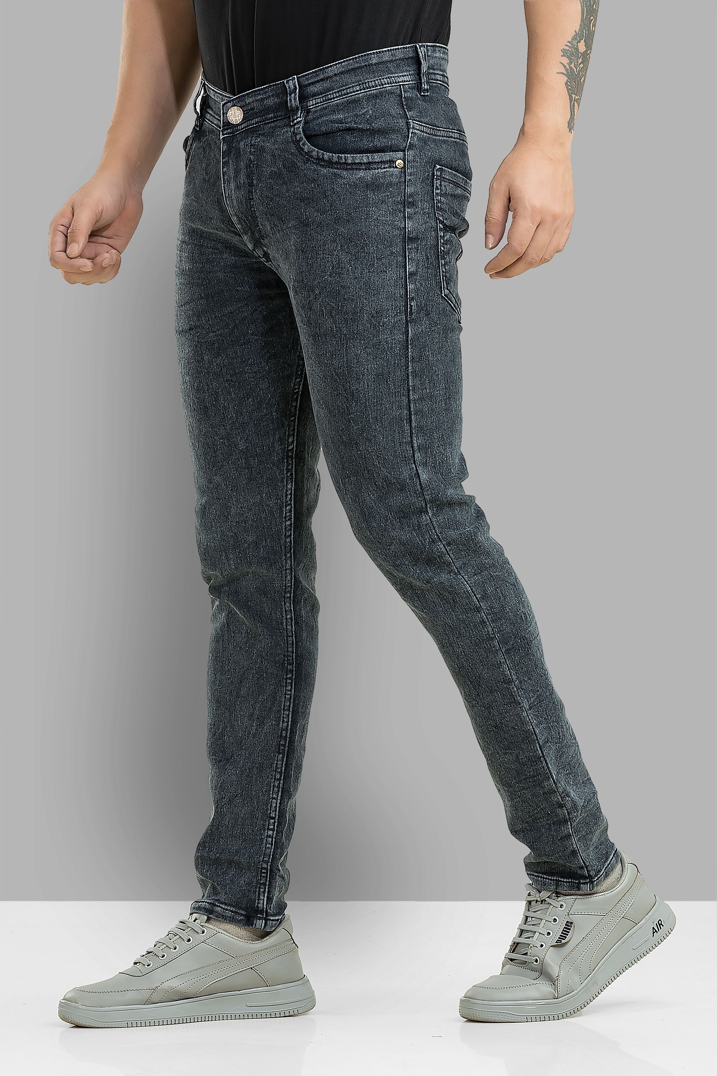 Men Slim Mid Rise Dark Grey Jeans-image-23