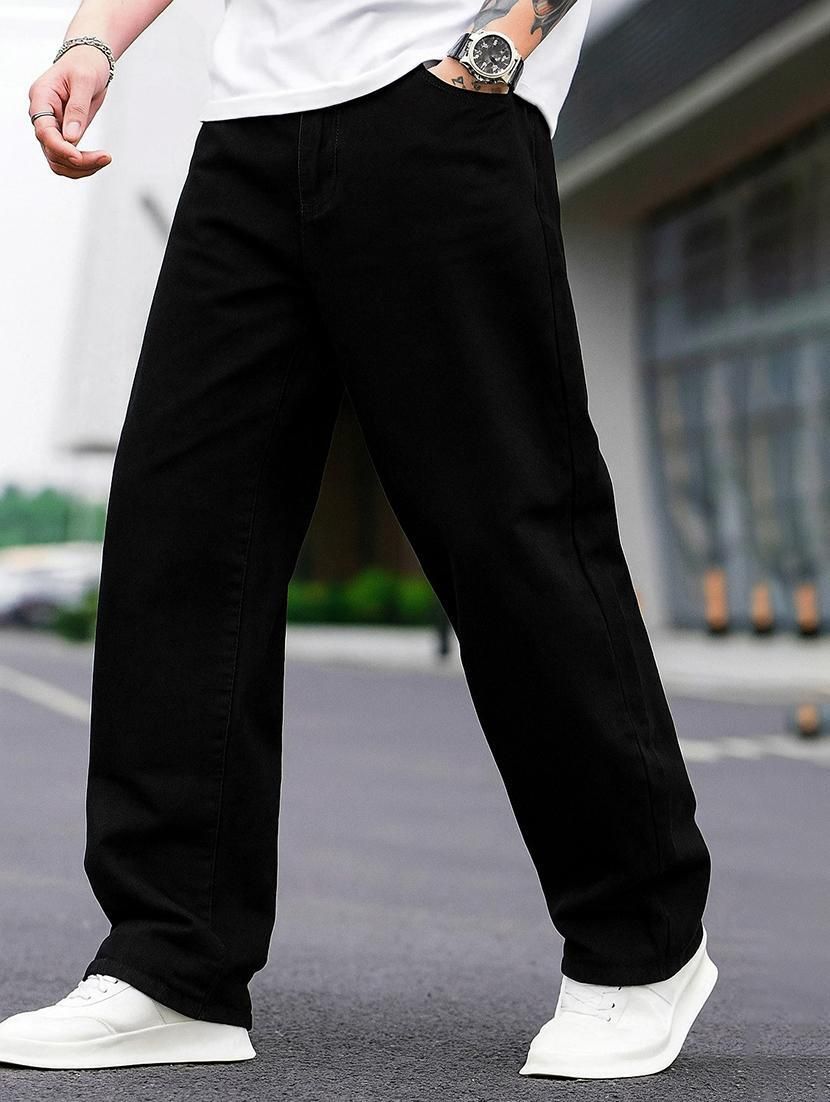 Men Loose Fit Mid Rise Black Jeans-image-22