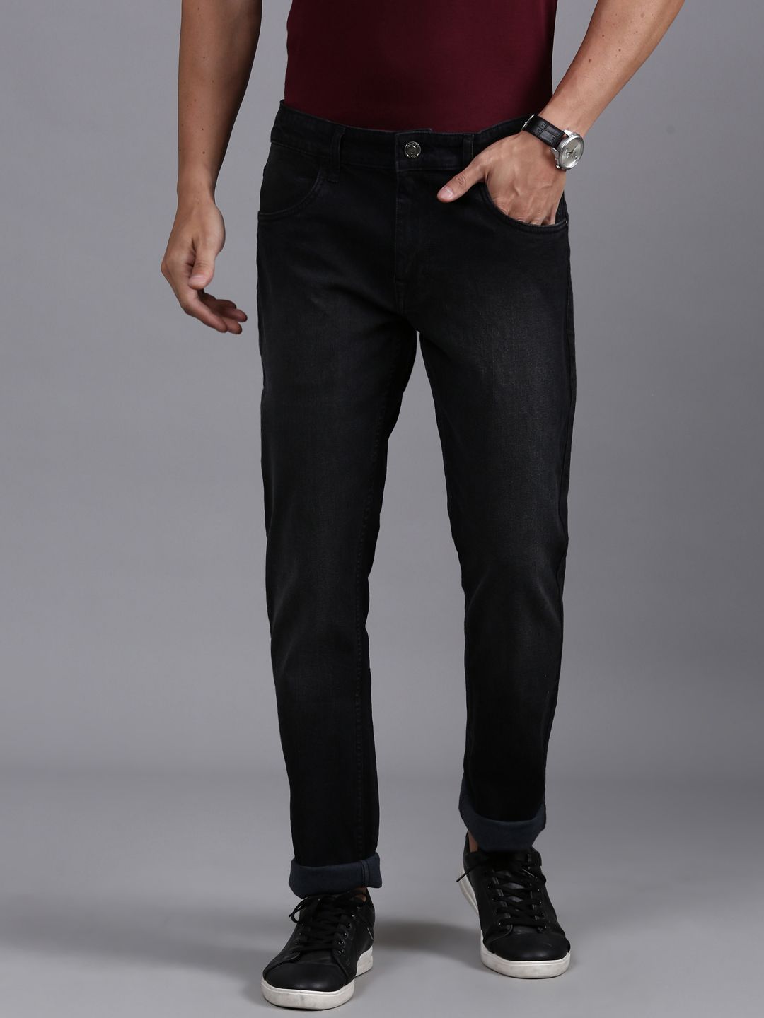 wrogn Men Slim Mid Rise Black Jeans-picture-24