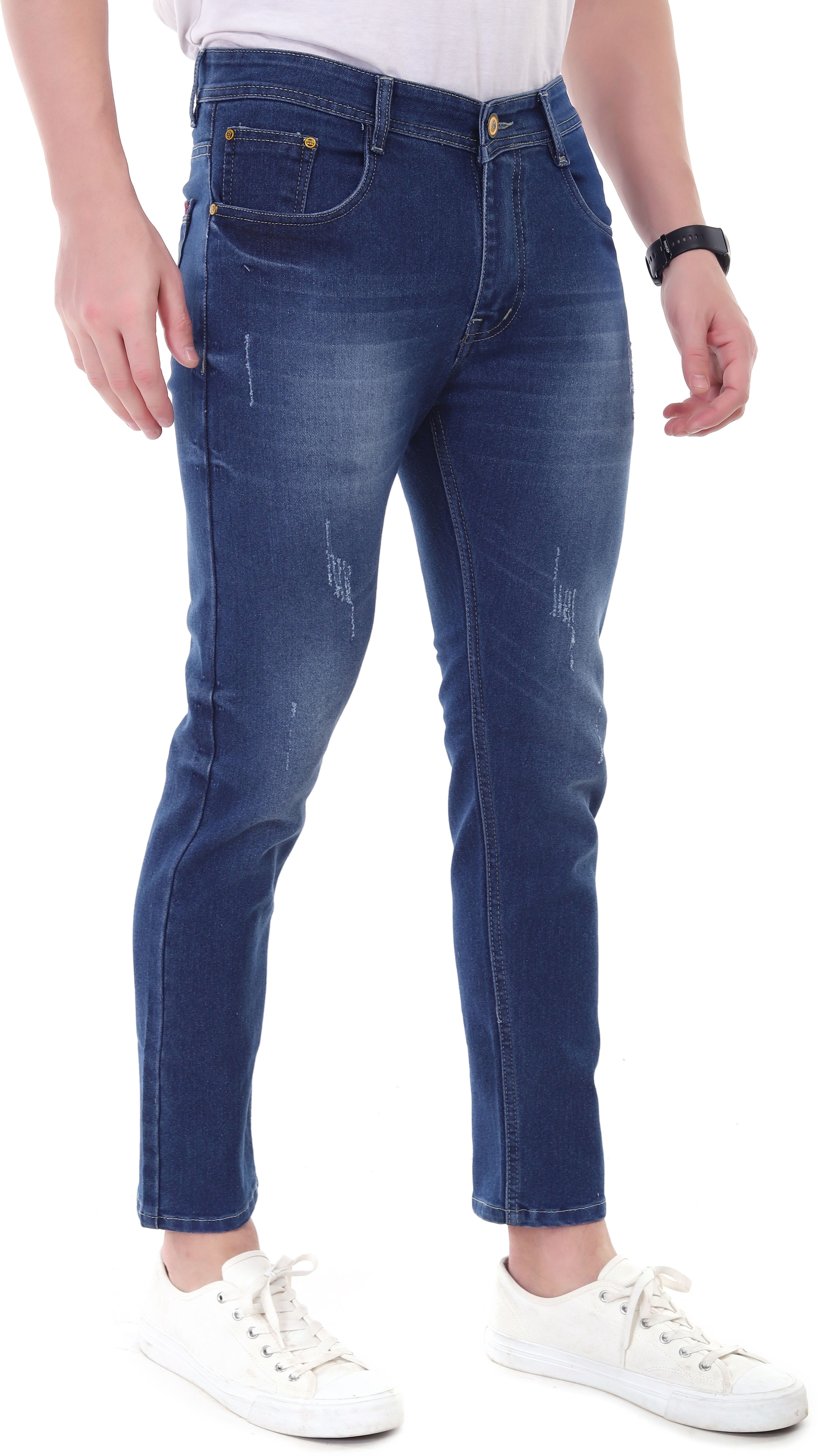 Men Slim Mid Rise Blue Jeans