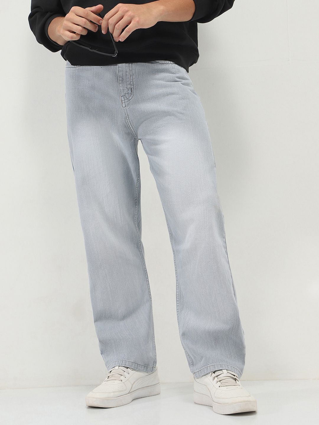 urbano fashion Men Loose Fit Mid Rise Grey Jeans-picture-43