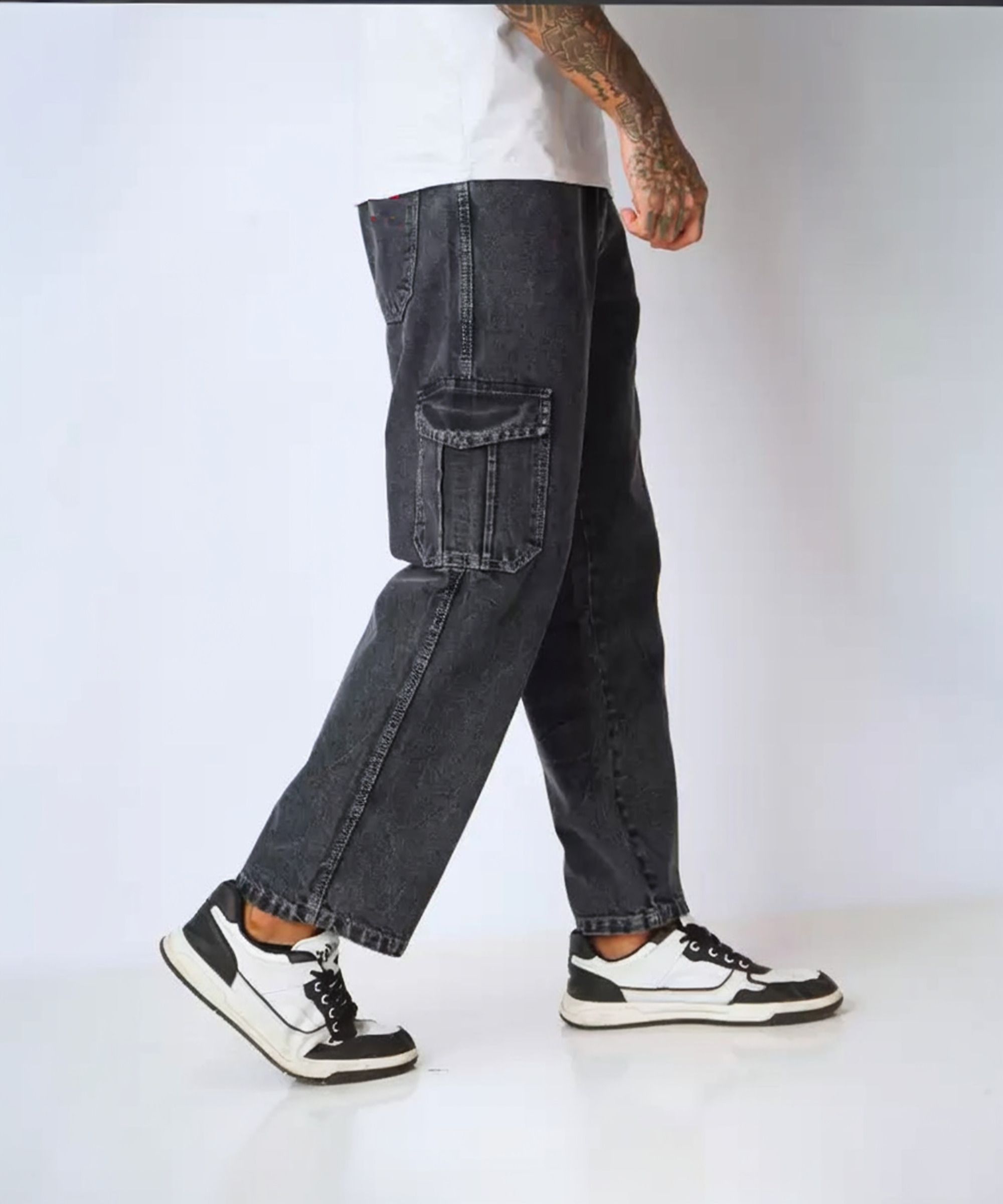 playfeel Men Loose Fit Mid Rise Grey Jeans-picture-44